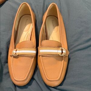 Talbots Camel Leather Loafers with Strap Accent